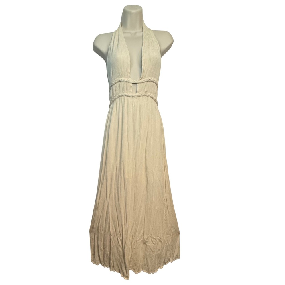 Meghan LA Halter Neck Tiered Maxi Dress Ivory size S